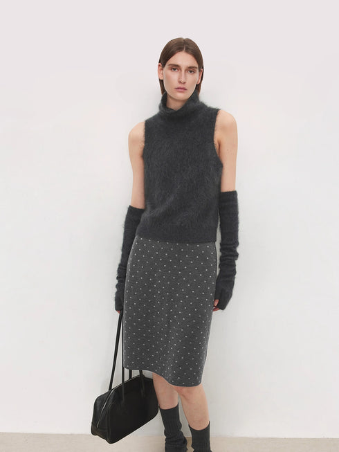Vintage Double-Layer Jacquard Polka Dot Skirt | Mercerized Wool Knit Skirt