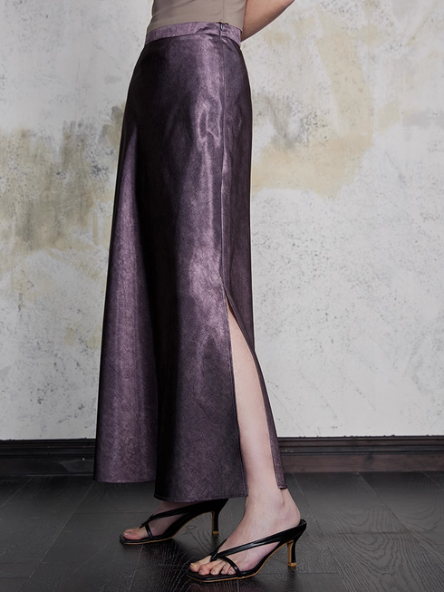 Vintage 100% Acetate Gilded Gloss Pencil Skirt for Women — Textured Crackle Lines, Elegant High-Waist Slim Skirt