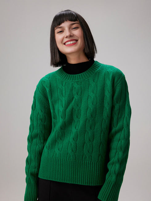 100% Pure Wool Chunky Cable-Knit Sweater for Women – Thick, Cozy Oversized Winter Knitwear