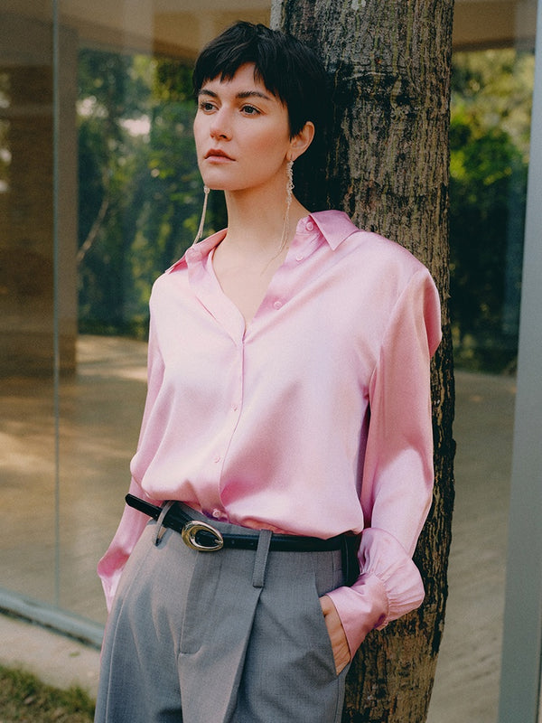 Luxury 22MM Silk Crepe de Chine Blouse – Minimalist Long-Sleeve Mulberry Silk Shirt