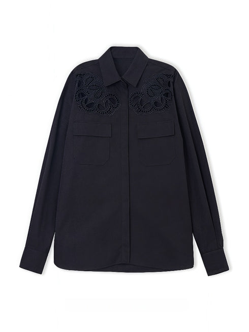 Luxury French Hollow Embroidered Cotton Blouse – Refined Craftsmanship, Elegant Summer Shirt