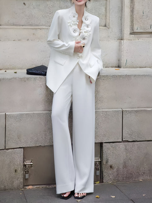 Luxury Autumn Blazer – Floral Lapel Single-Button Tailored Jacket