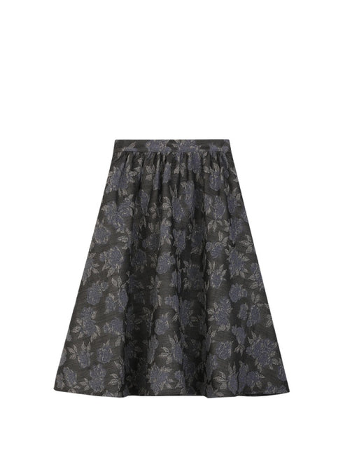 Elegant Wool Jacquard A-Line Midi Skirt – Flowy Silhouette with Elastic Waist