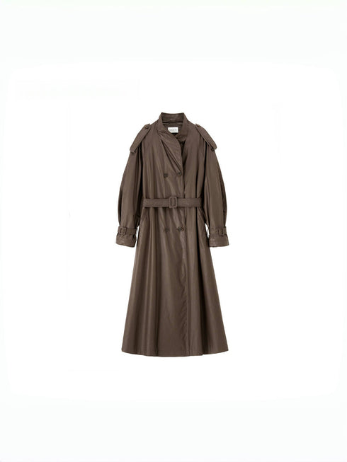 Minimalist Plaid Trench Coat – Lightweight Oil-Wax Cotton Coated Poplin Structured Outerwear