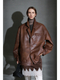 Women’s Vintage Waxed Sheepskin Leather Jacket – Distressed Blazer Collar Trendy Moto Outerwear