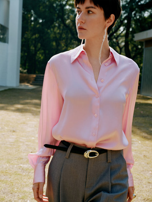 Luxury 22MM Silk Crepe de Chine Blouse – Minimalist Long-Sleeve Mulberry Silk Shirt