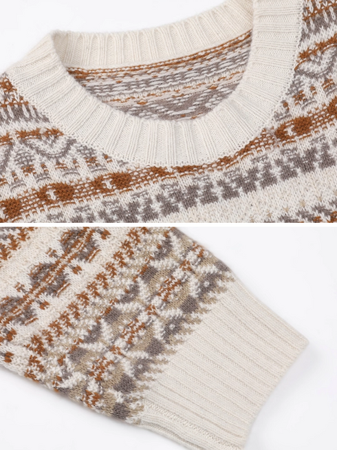 Vintage Fair Isle Sweater – Soft & Cozy Knit Jacquard Wool Pullover for Women