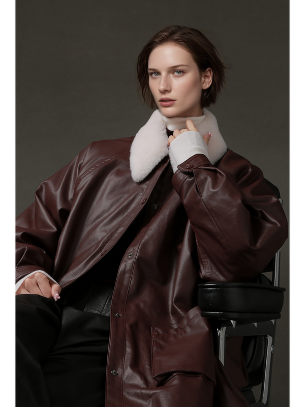 Women’s Biker-Style Shearling Down Jacket – Trendy Short White Goose Down Coat for Winter