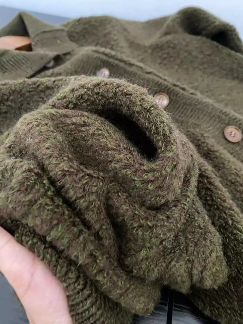 100% Wool Bouclé Knit Stand Collar Sweater Jacket for Women | Heavyweight Thick Textured Wool Cardigan