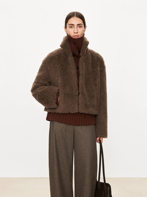 Women’s Vintage "Old-Money" Chunky Cable-Knit Wool Sweater | English-Style T-Silhouette with Stand & Turn-Down Collar