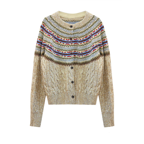 Lavender Fair Isle Mock-Neck Sweater — Vintage-Inspired Slim-Fit Knit Top