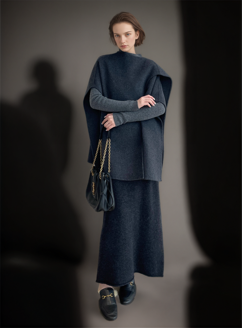 Wool Double-Faced Scarf Collar Cape Coat for Women | Elegant Winter Wool Cloak Jacket