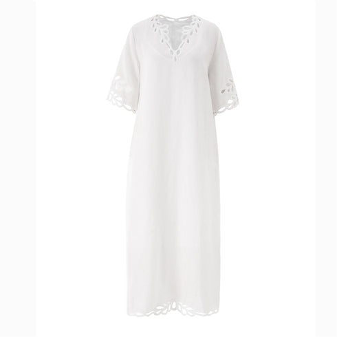 Autumn Linen Lace V-Neck Casual Maxi Dress with Relaxed Fit & Matching Suspender Skirt