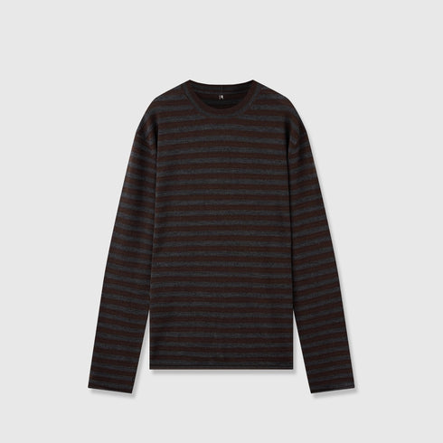 Minimalist Wool Striped Base Layer Top for Women – Coffee Brown & Soft Pink Fashion Knit