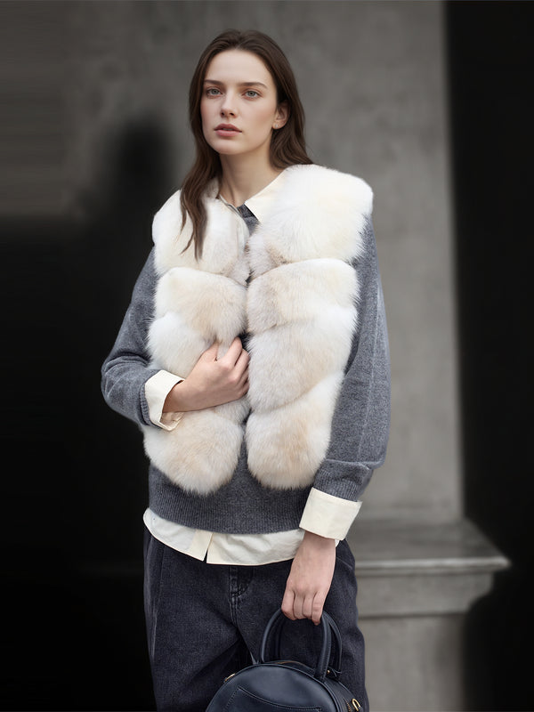 Women’s Short Fox Fur Vest | Chic Fall Winter Sleeveless Jacket by Sagafurs-Inspired Design
