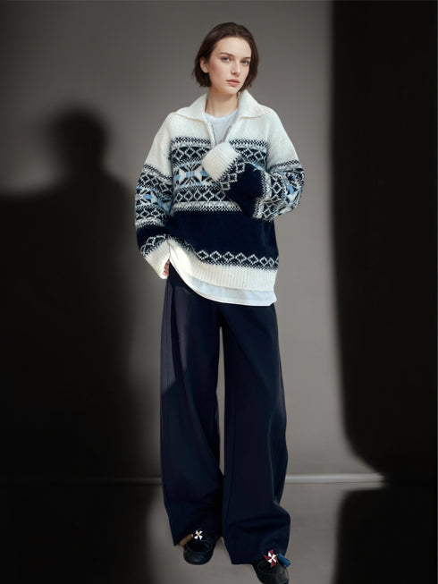 Women’s Gray-Green Fair Isle Wool Blend Sweater | Vintage Thick Knit Pullover for Fall