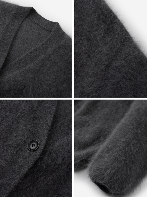 Brushed Merino Wool Knit Sweater | Minimalist Relaxed-Fit Brushed Short Jacket for Women