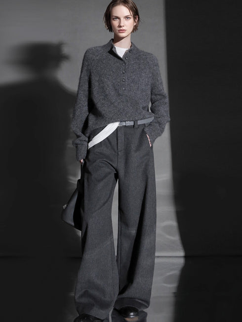 Fashion Belted Tapered Wool Trousers for Women – Elegant Cocoon Silhouette Long Suit Pants