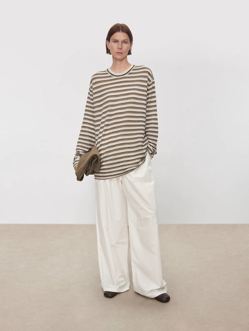 Minimalist Wool Striped Base Layer Top for Women – Coffee Brown & Soft Pink Fashion Knit
