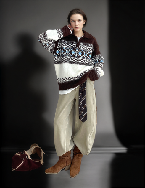 Women’s Fleece-Lined High-Waist Jeans | Unique Deconstructed Wide-Leg Denim Pants with Belt for Winter