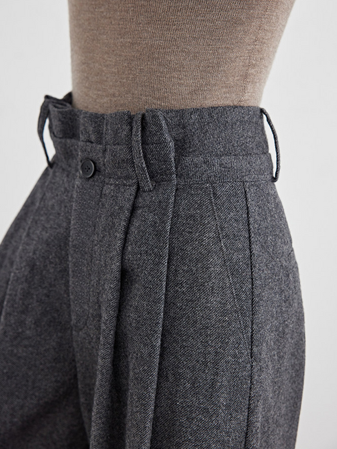 Women's Gray Wool Wide-Leg Pants – Draped Straight-Leg Casual Suit Trousers for Fall, Influencer Favorite