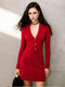 High-Gauge Modal Stretch Knit Fishtail Dress — Folded V-Neck, Gold Buttons & Curved Silhouette Design