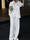 Premium Autumn Linen Set – Artisanal Hollow-Out Blouse & Wide-Leg Pants