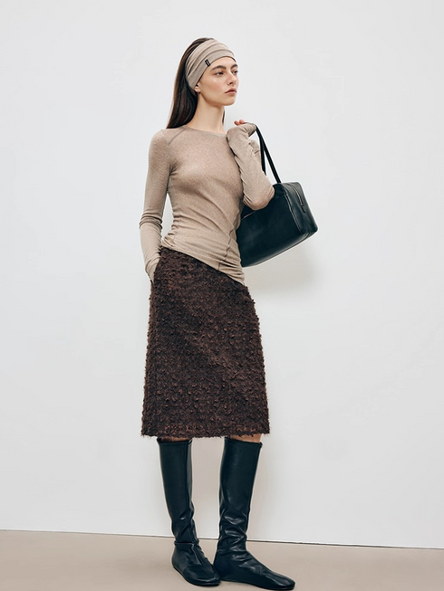 Vintage Lace Textured Mini Skirt for Women | Autumn-Winter Structured H-Line Slimming Design