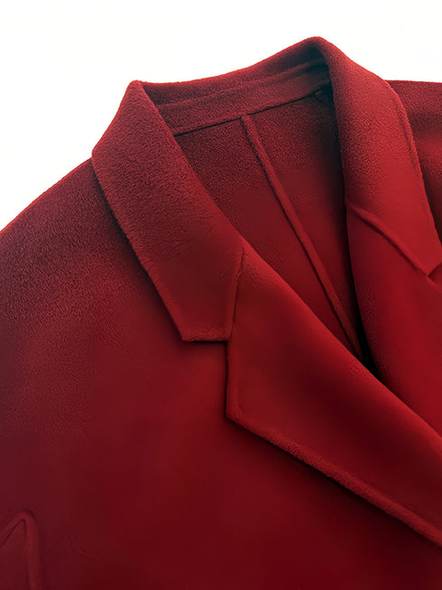 High-End Vintage Christmas Burgundy Double-Faced Wool Coat for Women | Loose Casual Elegant Wool Overcoat