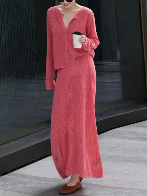 Women's Autumn Two-Piece Set – Old Money Lazy Style Cranberry Loose Blouse & Elegant Skirt