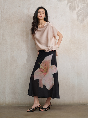 Hand-Painted Lily Tulle Skirt – Lightweight Mesh Midi Skirt with Comfortable Elastic Waist