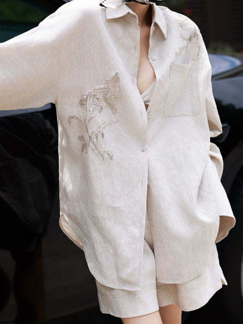 Autumn 100% Linen Heavy-Embroidered Shirt