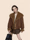 Reversible Suede-Finish Coat for Women – Faux Shearling Lined Winter Short Jacket with Lapel Collar