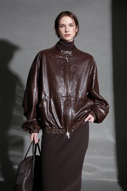 Women’s Sheepskin Leather Moto Jacket – Casual Chic Cropped Biker Style Short Coat for Autumn