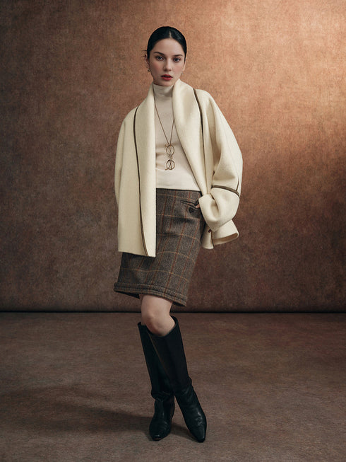 Women's Quiet Luxury Color-Block Wool Coat with Asymmetric Lapel – Oversized Winter Overcoat