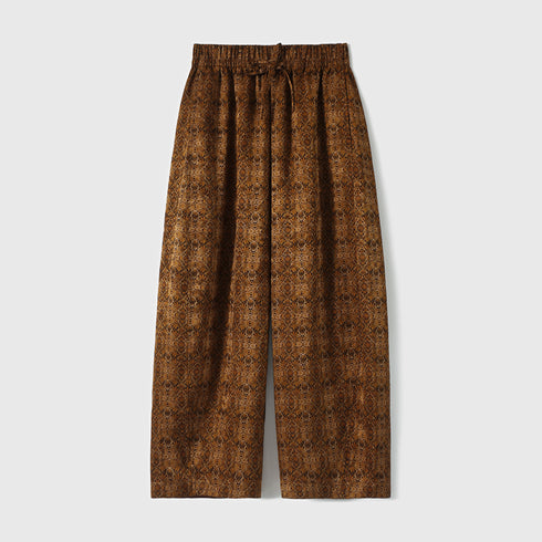 Auspicious Butterfly Jacquard Cocoon Pants in 23 Momme Gambiered Guangdong Silk
