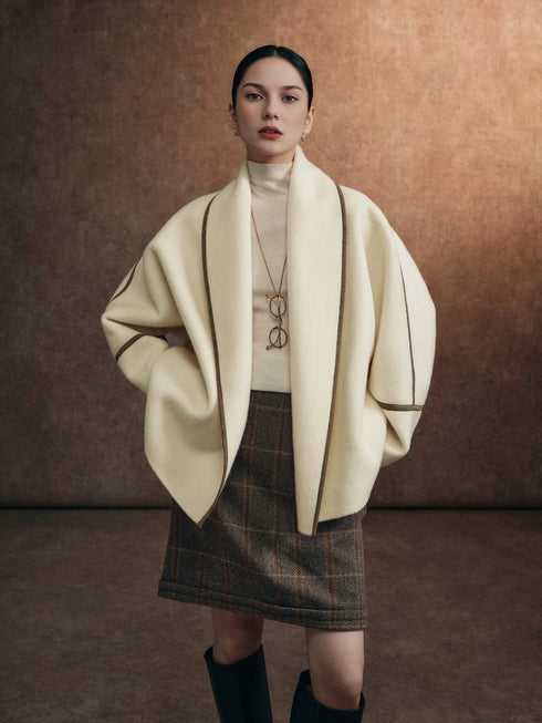 Women's Quiet Luxury Color-Block Wool Coat with Asymmetric Lapel – Oversized Winter Overcoat