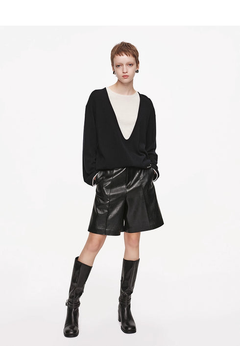 Women’s Wool Layered-Look Sweater | Soft Faux-Two-Piece Knit Top