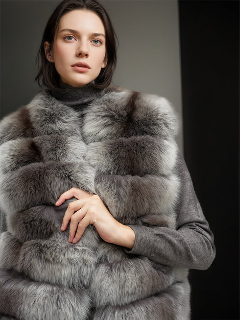 Women’s Fox Fur Vest | Mid-Length Slim Fit Winter Gilet Inspired by Finnish Saga Furs Style