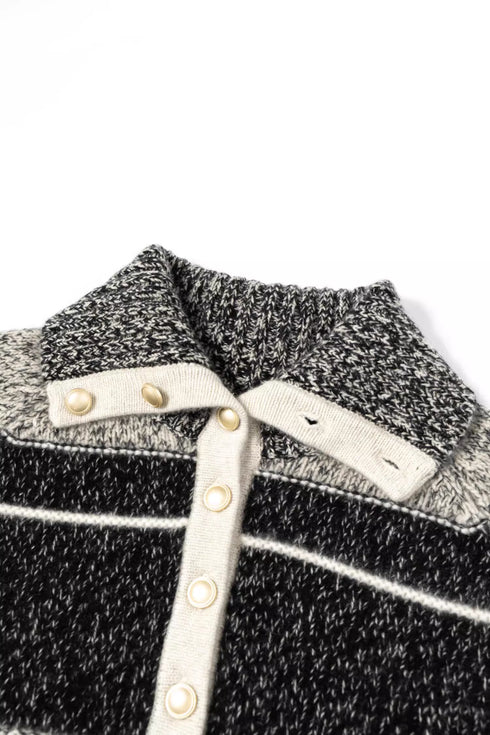 Pure Cashmere French-Style Collar Sweater – Premium Gray Contrast-Color Knit Top