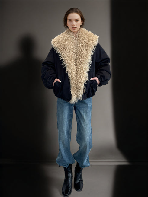 Women’s Plush Oversized Jacket with Large Lapel | Warm Fleece Lined Winter Coat