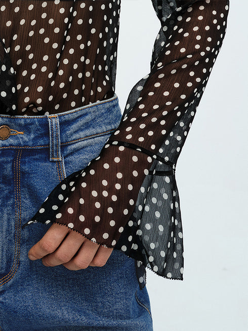Romantic Ruffle Collar Polka Dot Chiffon Blouse for Women | Lightweight Vacation & Office Wear
