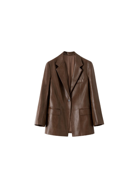Modern Chic PU Leather Blazer | Slim-Fit Structured Jacket with Sleek Minimalist Silhouette