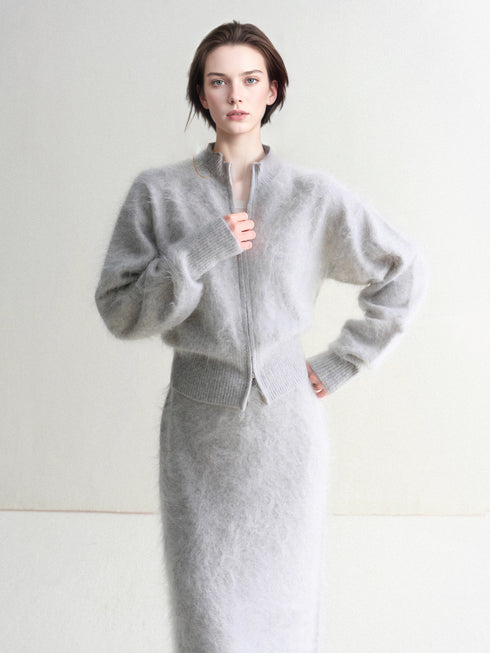 Luxury Brushed 100% Cashmere Stand-Collar Zip-Up Cardigan | Soft Fleece-Like Knit Sweater for Women