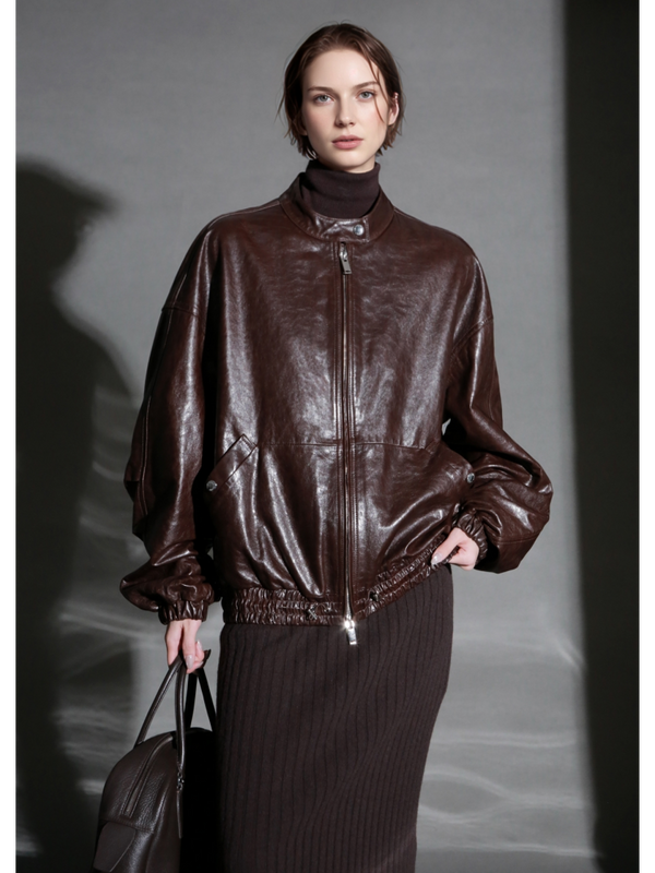 Women’s Sheepskin Leather Moto Jacket – Casual Chic Cropped Biker Style Short Coat for Autumn