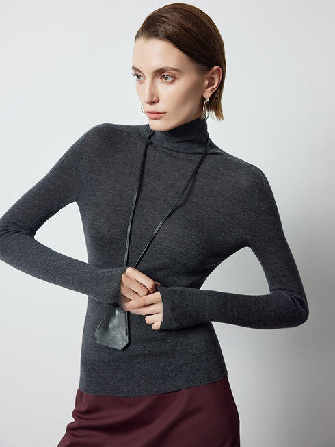 Slim-Fit Seamless Merino Wool Knit | Semi-High Neck Base Layer for Women | Autumn Winter Essential