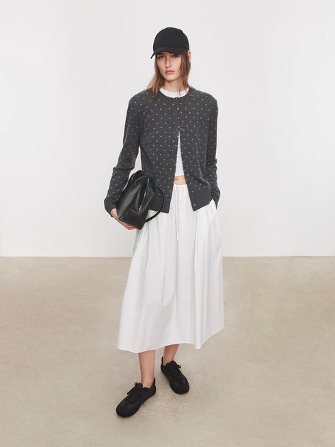 Vintage Double-Layer Jacquard Polka Dot Cardigan | Mercerized Wool Petal-Collar Knit