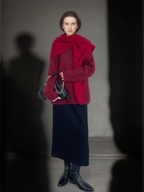 Women’s Premium Mohair Alpaca Wool Sweater | Soft Brushed Knit Pullover with Sequin Yarn for Winter