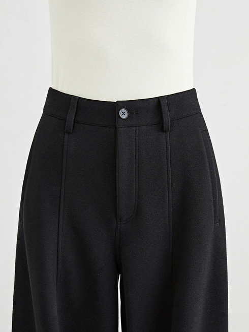 Women's Black Scythe Pants – Fall/Winter Extended Wool Wide-Leg Banana Trousers