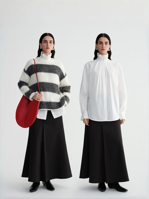 Chic Statement Cotton-Blend Mermaid Skirt with 3D Pleats & Flowy Silhouette | Elegant High-Waist Midi Skirt